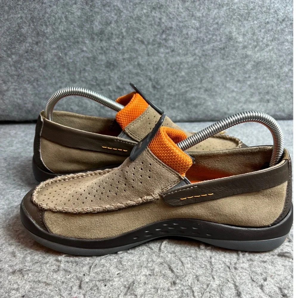 Crocs Thompson Low Mens Brown Suede Perforated Slip On Comfort Loafers Size 8